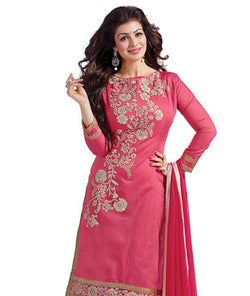 Blissta Peach Embroidered Chanderi Dress Material